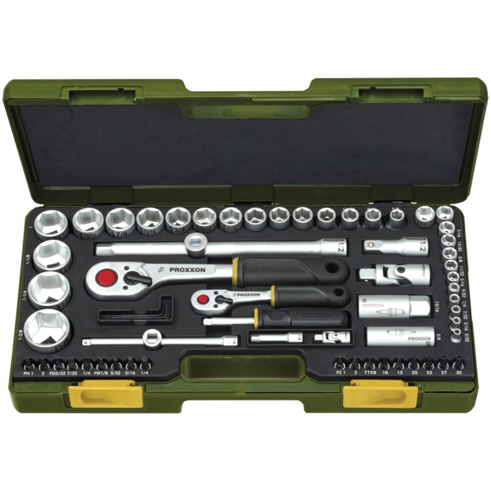 Trusa completa, versiune in Inch, cu chei tubulare de 1/4" si 1/2", Proxxon 23294, 65 piese [2]