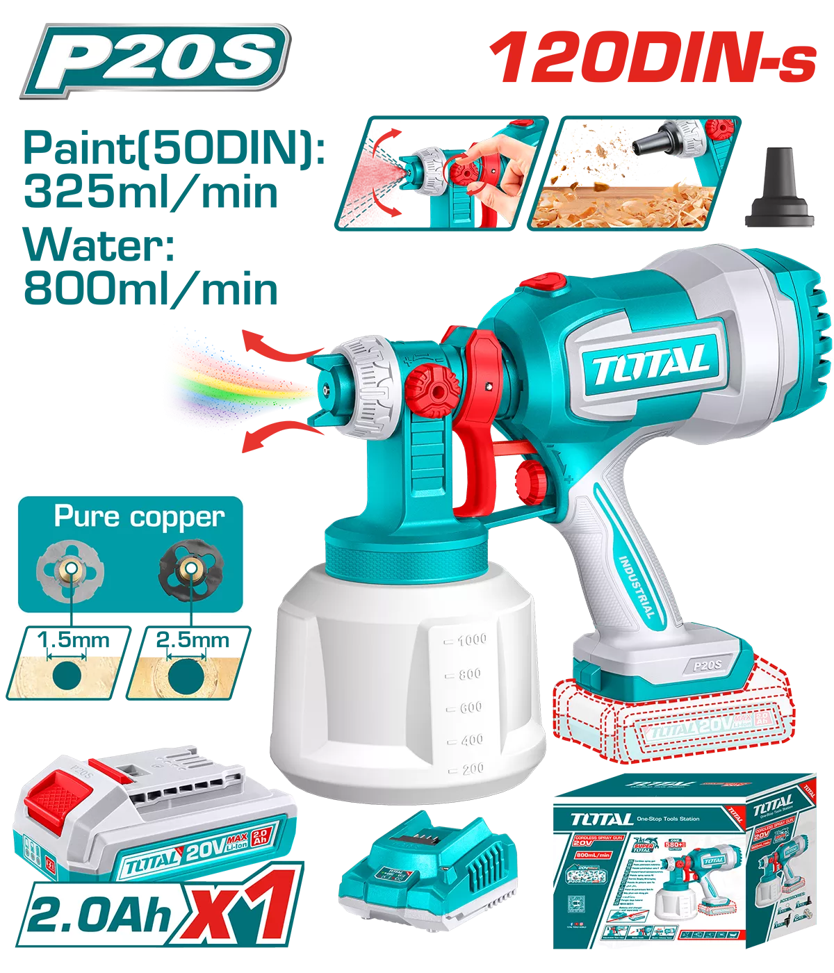 Scule electrice - PISTOL DE VOPSIT - 1000ML - LI-ION - 20V (INCLUDE ACUMULATOR SI INCARCATOR)