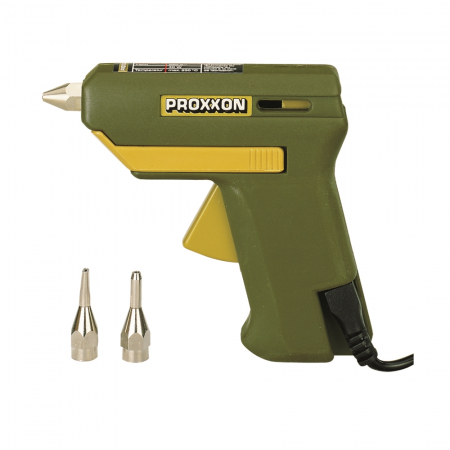 Aparate de sudat si lipit - Proxxon 28192, Pistol de lipit GlueGun HKP 220, verde, 40W, 200°C, duze interschimbabile, include 4 batoane si 3 duze, functional cu batoane de 7mm