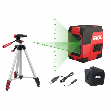 Unelte pentru masurat - SKIL 1911 DA Nivela laser cu linie în cruce, lumina verde (520 nm), accu Li-Ion, ± 0,5 mm/m, raza actiune 20m, include trepied