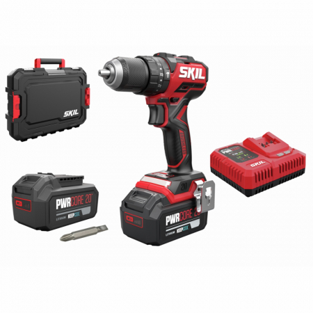 Masini de gaurit si insurubat - SKIL 3075 HB masina de gaurit cu percutie compact Brushless, 0-500/0-1800/min, geanta de transport+set de 6 biti, incarcator, 2xAccu 4,0 Ah