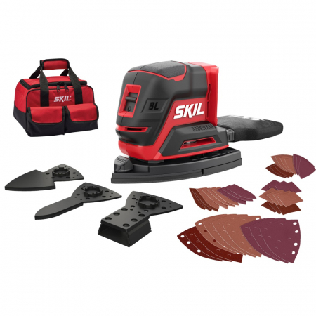 Masini de slefuit si rindeluit - SKIL 3720 FB Slefuitor cu acumulator compact Brushless, turatie 10.500 /min, cu 40 de foi de slefuire+accesorii speciale de slefuire si geanta de transport, doar corpul