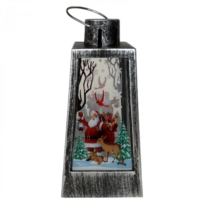 Ornament muzical de Craciun, Felinar cu LED, 12 x 6 cm, pictat manual, argintiu [2]