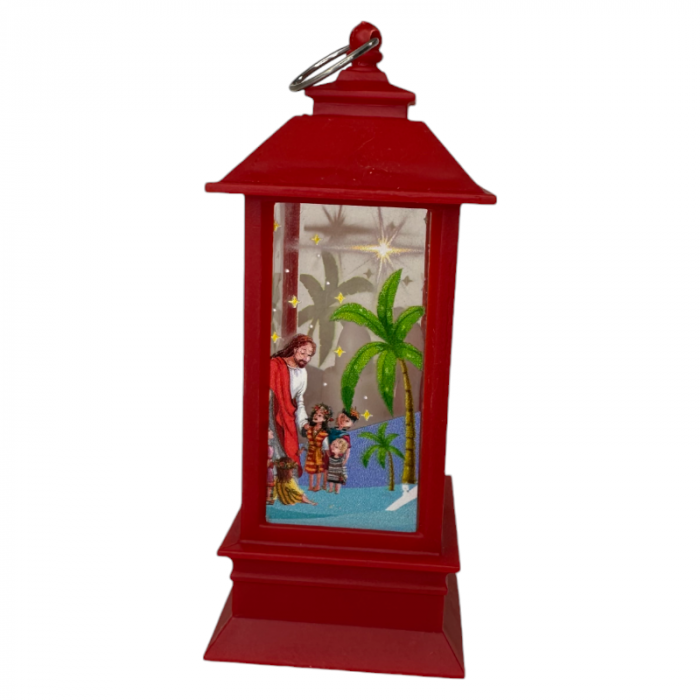 Ornament de Craciun, tip Felinar, cu LED, model pictat, Rosu, 12cm [2]