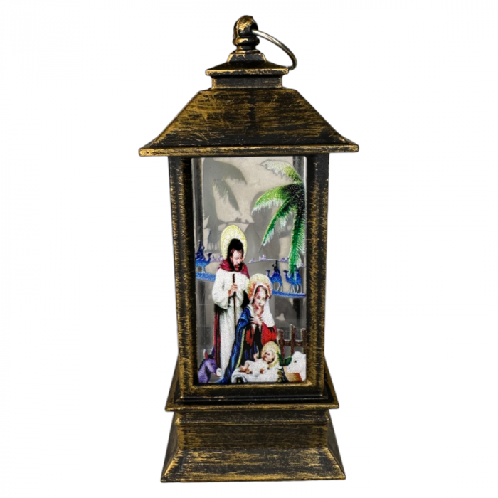 Ornament de Craciun, tip Felinar, cu LED, model pictat, Bronz, 12 cm [2]