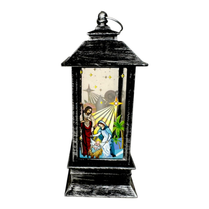 Ornament de Craciun, tip Felinar, cu LED, model pictat, Negru, 12cm [1]