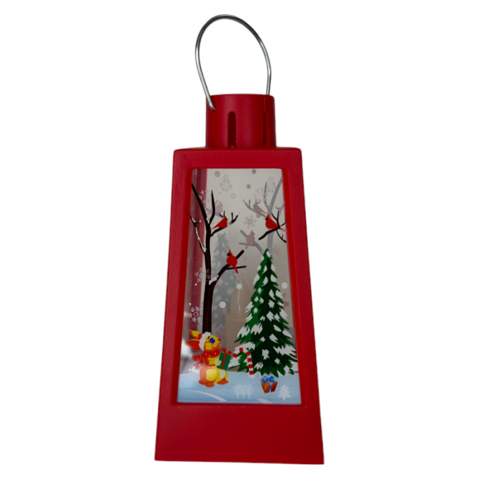 Ornament muzical de Craciun, Felinar cu LED, 12 x 6 cm, pictat manual, rosu [2]