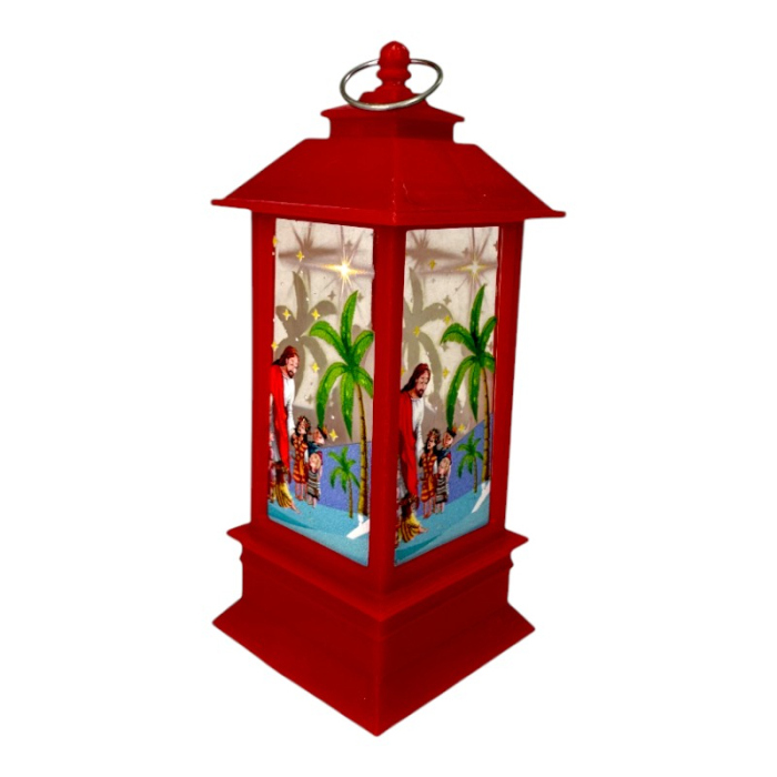 Ornament de Craciun, tip Felinar, cu LED, model pictat, Rosu, 12cm [2]