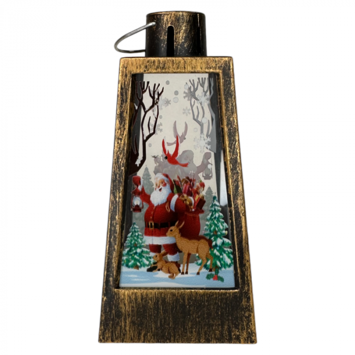 Ornament muzical de Craciun, Felinar cu LED, 12 x 6 cm, pictat manual, bronz [2]