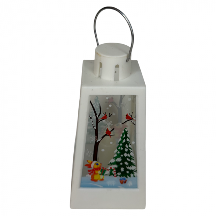Ornament muzical de Craciun, Felinar cu LED, 12 x 6 cm, pictat manual, alb [3]