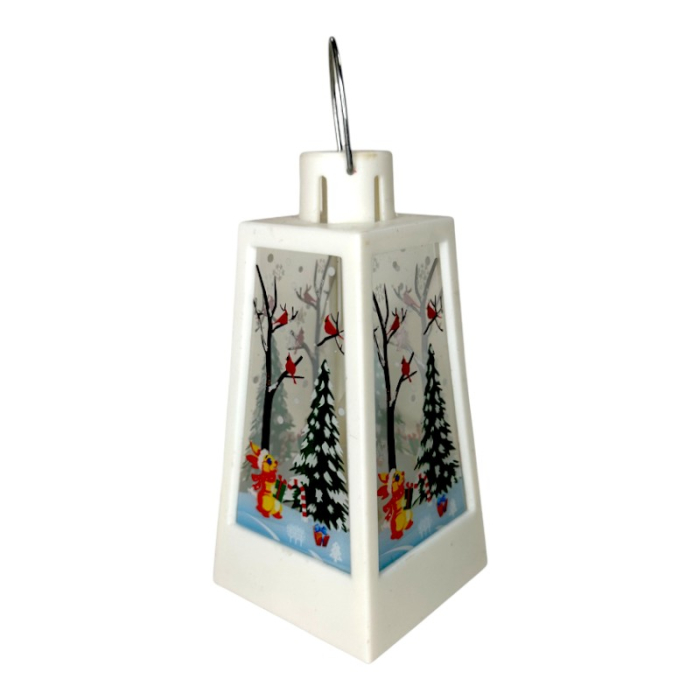 Ornament muzical de Craciun, Felinar cu LED, 12 x 6 cm, pictat manual, alb [2]