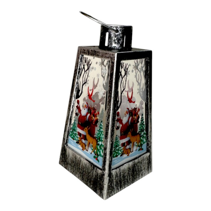 Ornament muzical de Craciun, Felinar cu LED, 12 x 6 cm, pictat manual, argintiu [1]