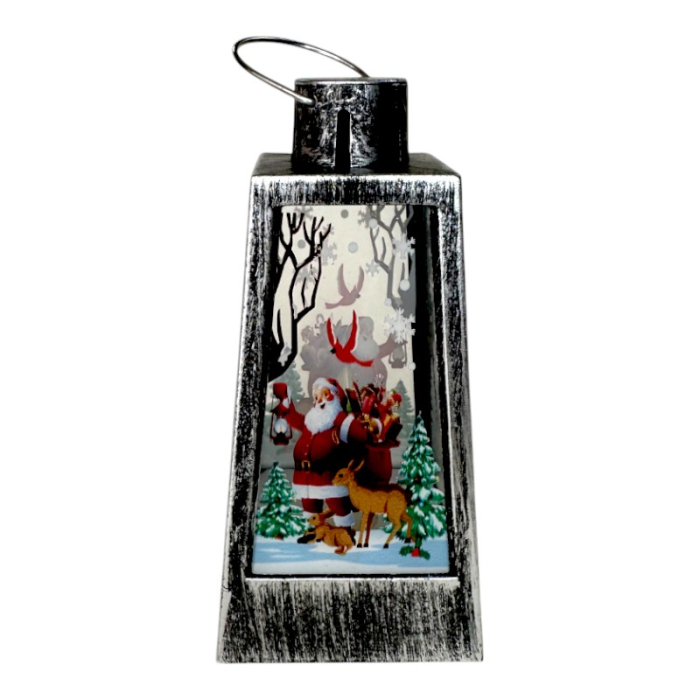 Ornament muzical de Craciun, Felinar cu LED, 12 x 6 cm, pictat manual, argintiu [2]