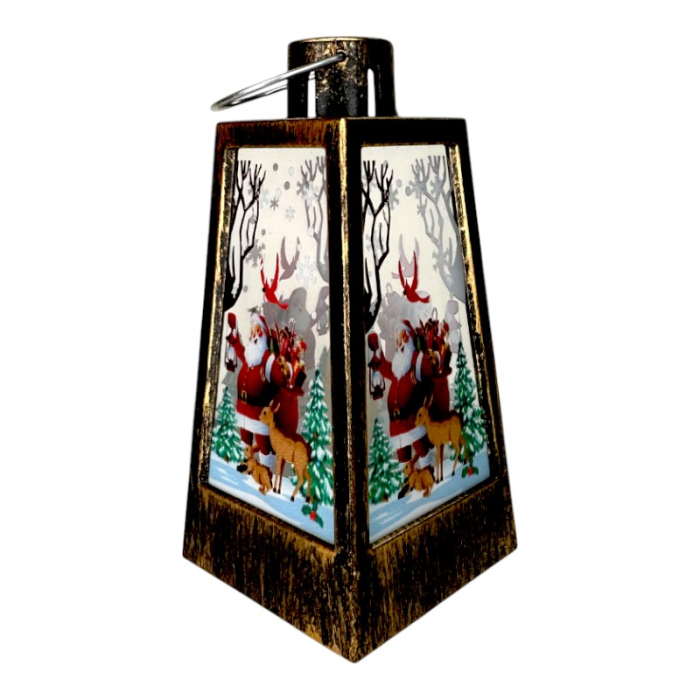 Ornament muzical de Craciun, Felinar cu LED, 12 x 6 cm, pictat manual, bronz [1]