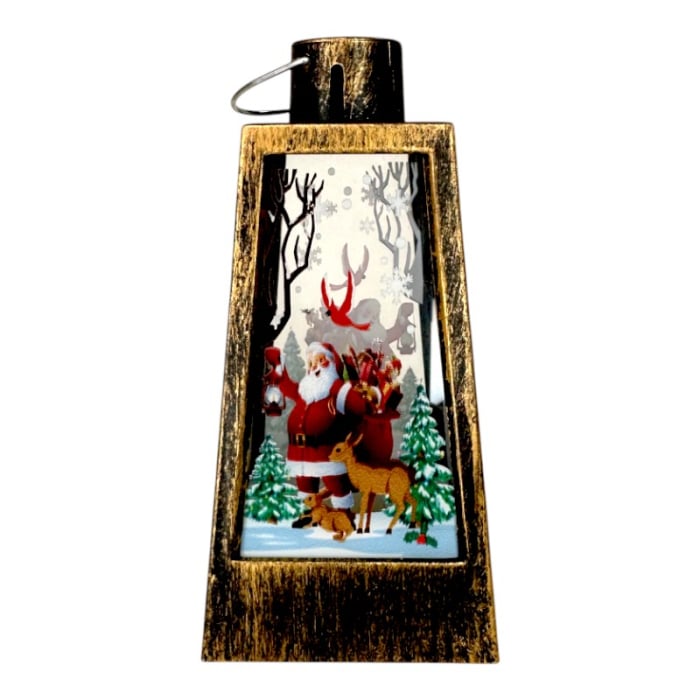 Ornament muzical de Craciun, Felinar cu LED, 12 x 6 cm, pictat manual, bronz [2]