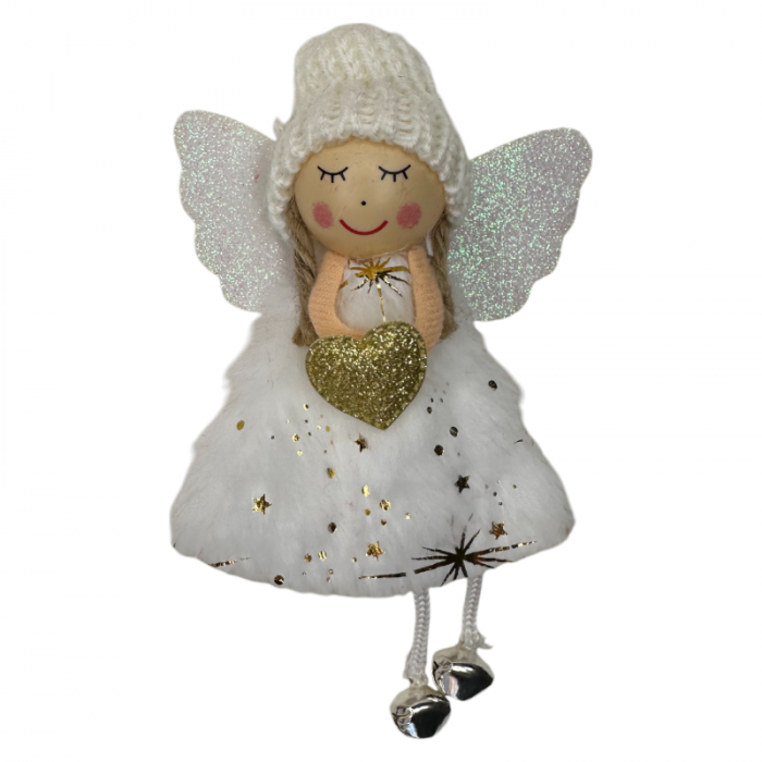 Ornament pentru brad, Ingeras Alb cu inimioara, 17cm [5]