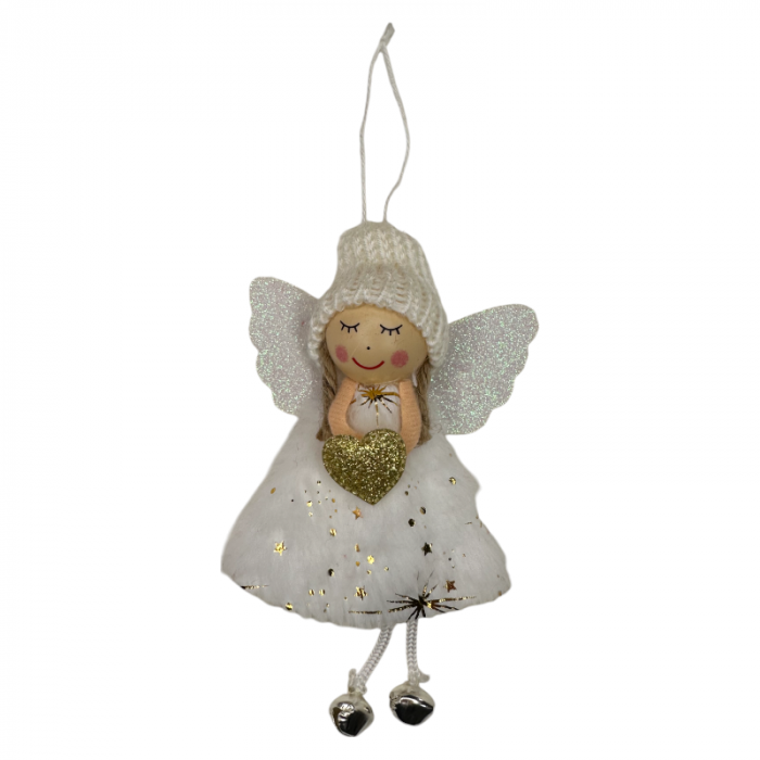 Ornament pentru brad, Ingeras Alb cu inimioara, 17cm [2]