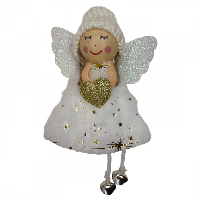 Ornament pentru brad, Ingeras Alb cu inimioara, 17cm [4]
