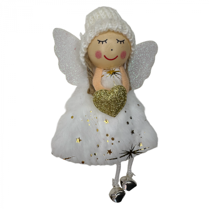 Ornament pentru brad, Ingeras Alb cu inimioara, 17cm [3]