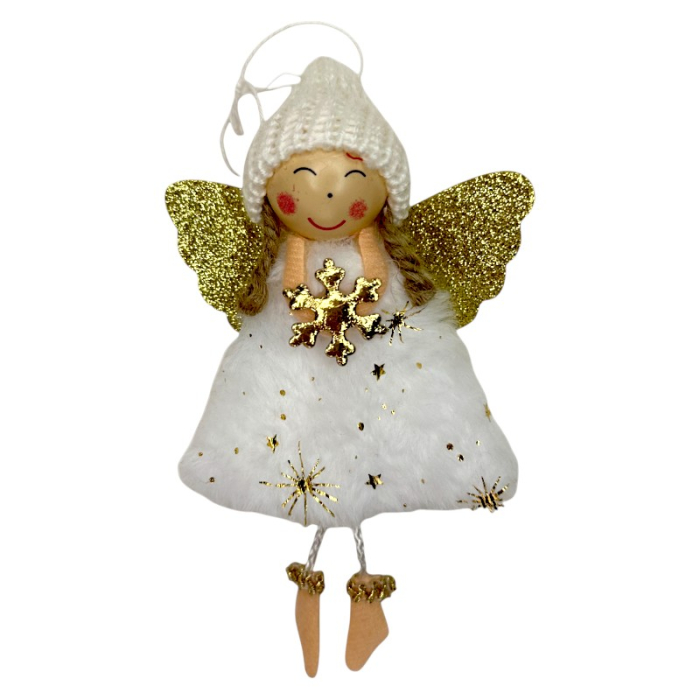 Ornament pentru brad, Ingeras Alb cu fulg de nea [3]