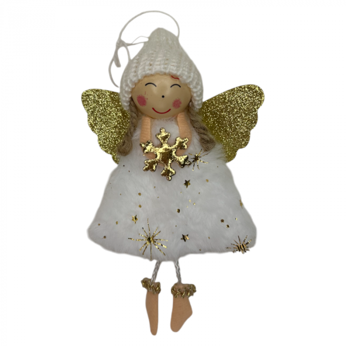 Ornament pentru brad, Ingeras Alb cu fulg de nea [3]