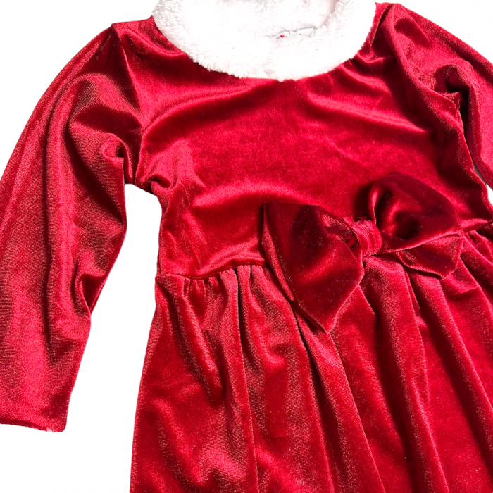 Rochie rosie de Craciunita, pentru fetite, din catifea [2]