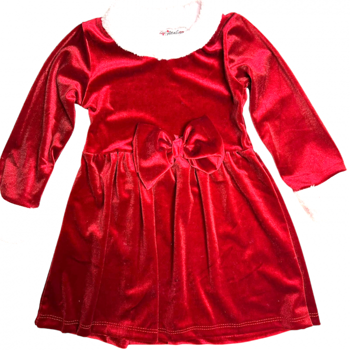 Rochie rosie de Craciunita, pentru fetite, din catifea [3]