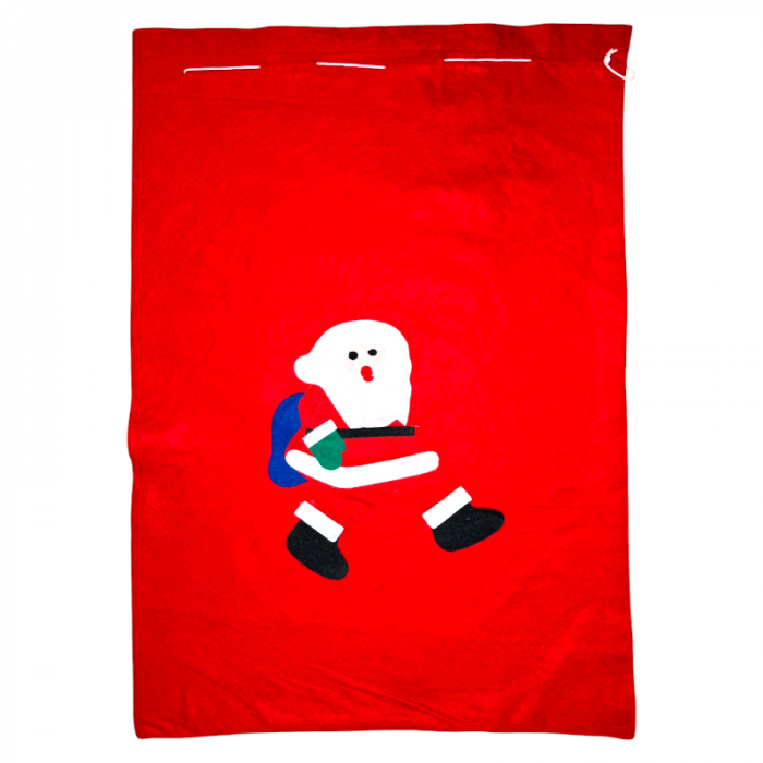 Sac Rosu de Craciun, din fetru, 50 x 72 cm, cu snur, model Mos Craciun [2]