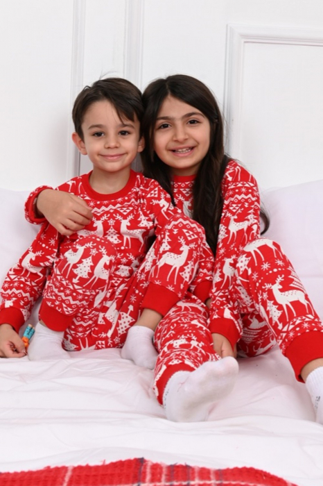 SET 4 Pijamale de Craciun, Family, Rosu cu Motive de Sarbatoare [4]