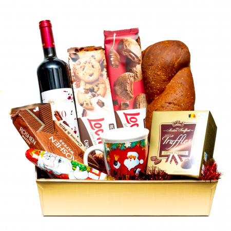 Cos Cadou de Craciun cu Cozonac, Vin si dulciuri + Cana Cadou [2]