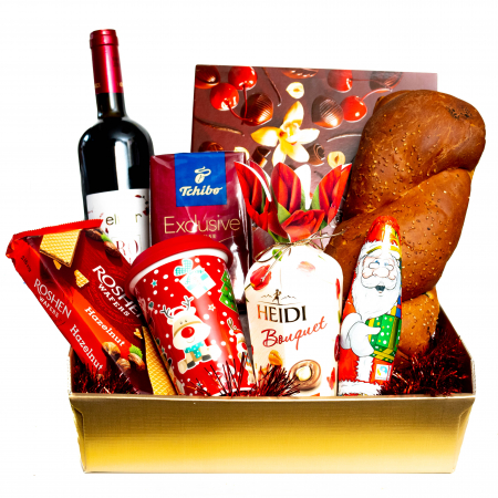 Cos Cadou de Craciun, de Lux, cu Cozonac, Vin, Cafea si Dulciuri + Cana Cadou [2]
