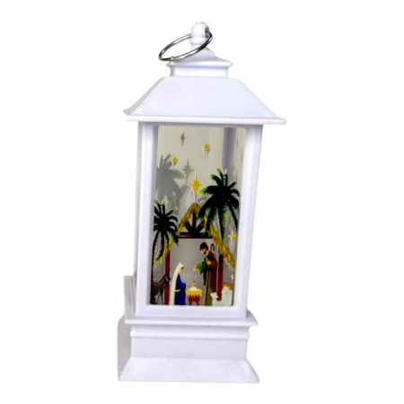 Ornament de Craciun, tip Felinar, cu LED, model pictat, Alb, 12 cm [1]