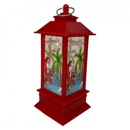 DECORATIUNI DE CRACIUN - Ornament de Craciun, tip Felinar, cu LED, model pictat, Rosu, 12cm