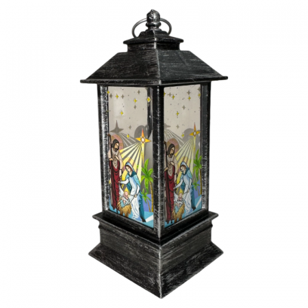 DECORATIUNI DE CRACIUN - Ornament de Craciun, tip Felinar, cu LED, model pictat, Negru, 12cm