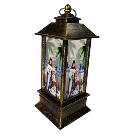 DECORATIUNI DE CRACIUN - Ornament de Craciun, tip Felinar, cu LED, model pictat, Bronz, 12 cm
