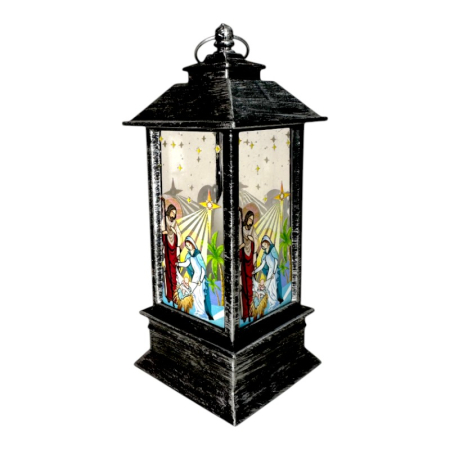 Ornament de Craciun, tip Felinar, cu LED, model pictat, Negru, 12cm [1]