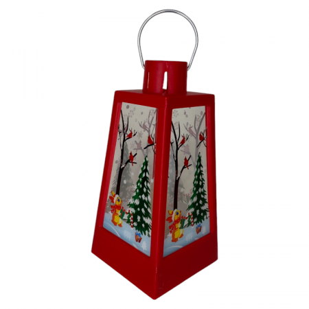 DECORATIUNI DE CRACIUN - Ornament muzical de Craciun, Felinar cu LED, 12 x 6 cm, pictat manual, rosu