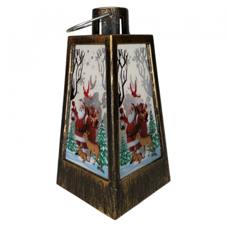 DECORATIUNI DE CRACIUN - Ornament muzical de Craciun, Felinar cu LED, 12 x 6 cm, pictat manual, bronz