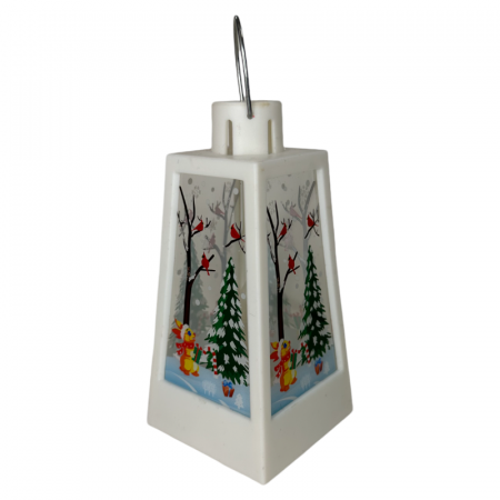 Ornament muzical de Craciun, Felinar cu LED, 12 x 6 cm, pictat manual, alb [1]
