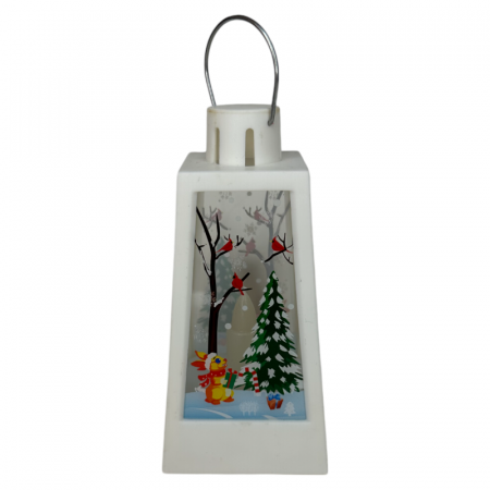 DECORATIUNI DE CRACIUN - Ornament muzical de Craciun, Felinar cu LED, 12 x 6 cm, pictat manual, alb