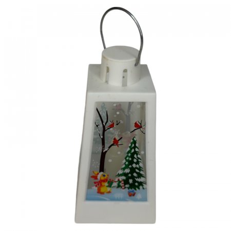 Ornament muzical de Craciun, Felinar cu LED, 12 x 6 cm, pictat manual, alb [2]