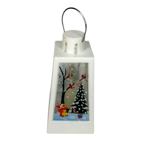 Ornament muzical de Craciun, Felinar cu LED, 12 x 6 cm, pictat manual, alb [2]