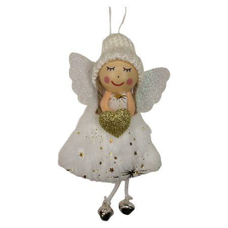 DECORATIUNI DE CRACIUN - Ornament pentru brad, Ingeras Alb cu inimioara, 17cm