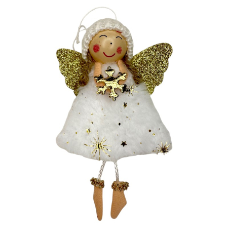 Ornament pentru brad, Ingeras Alb cu fulg de nea [1]