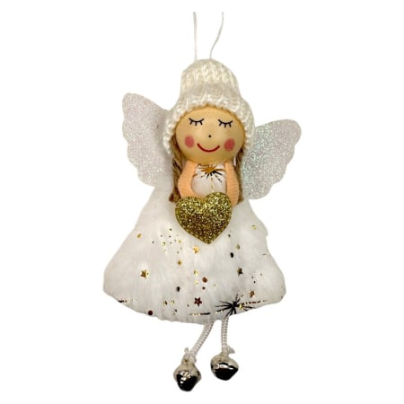 DECORATIUNI DE CRACIUN - Ornament pentru brad, Ingeras Alb cu inimioara, 17cm