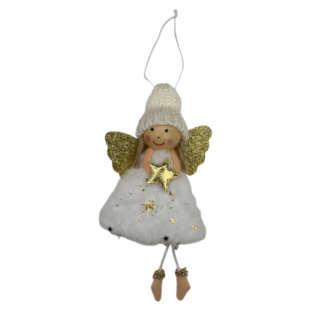 DECORATIUNI DE CRACIUN - Ornament pentru brad, Ingeras Alb cu steluta, 17cm