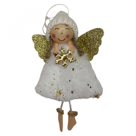 DECORATIUNI DE CRACIUN - Ornament pentru brad, Ingeras Alb cu fulg de nea