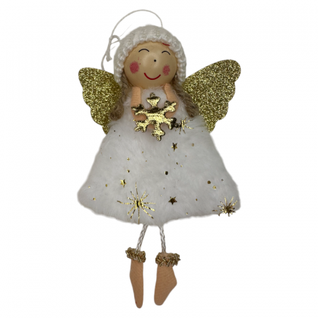 Ornament pentru brad, Ingeras Alb cu fulg de nea [1]