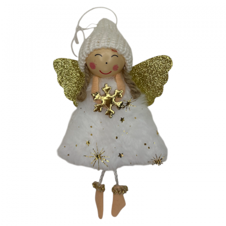 Ornament pentru brad, Ingeras Alb cu fulg de nea [2]