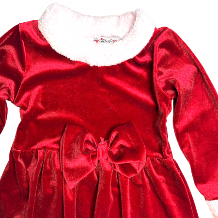 Rochie rosie de Craciunita, pentru fetite, din catifea [3]
